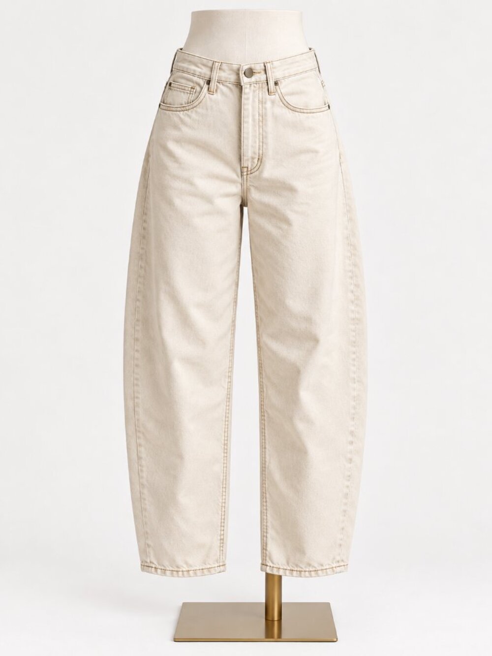 Cream Ivory Barrel Leg Jeans High Rise Size L